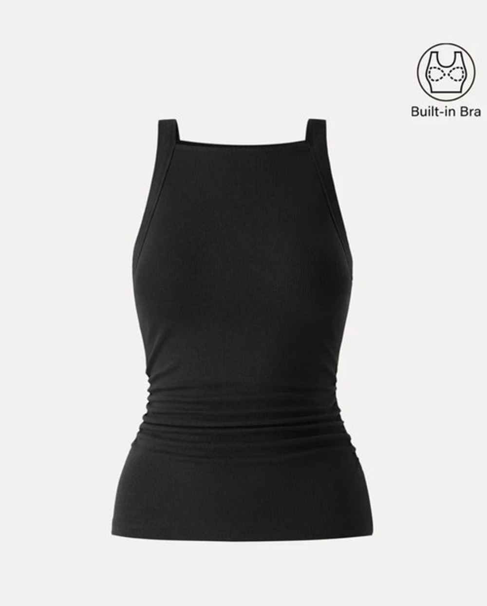 OGL Top Size L Plantive Chic Square Neck Ruched Rib Bra Tank NEW Classic Black